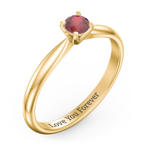 1/4 ct. Round Gemstone Engagement Ring with Tapered Band – 14K Yellow Gold with Garnet
