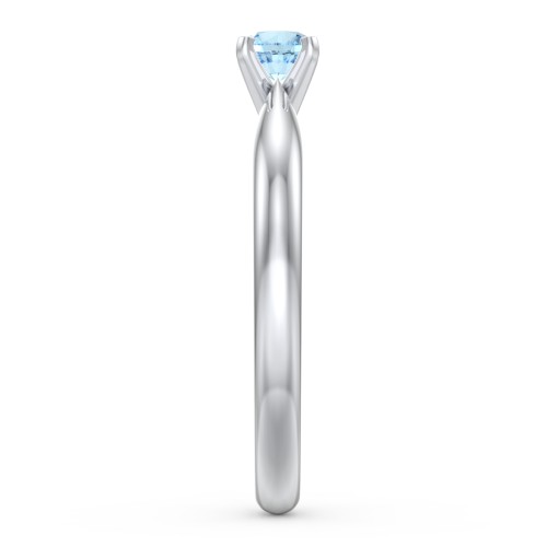1/4 ct. Round Gemstone Engagement Ring with Tapered Band – Sterling Silver with Blue Topaz
