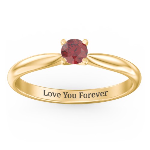 1/4 ct. Round Gemstone Engagement Ring with Tapered Band – 14K Yellow Gold with Garnet