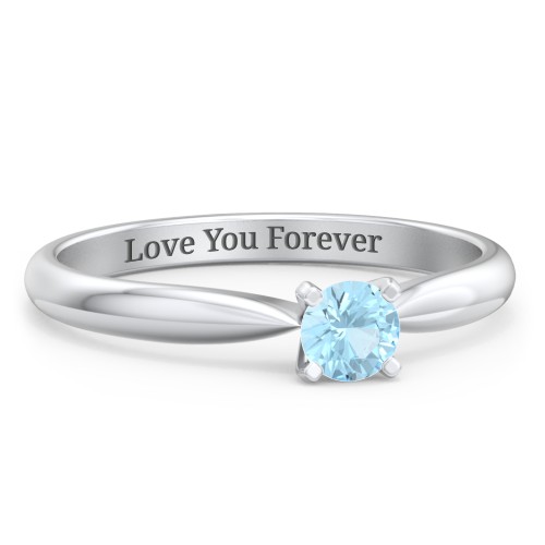 1/4 ct. Round Gemstone Engagement Ring with Tapered Band – Sterling Silver with Blue Topaz
