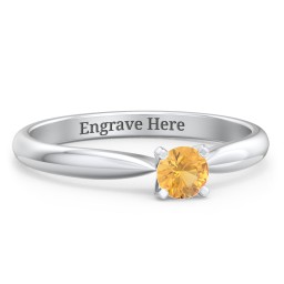 1/4 ct. Round Gemstone Engagement Ring with Tapered Band in 925 Sterling Silver with Citrine
