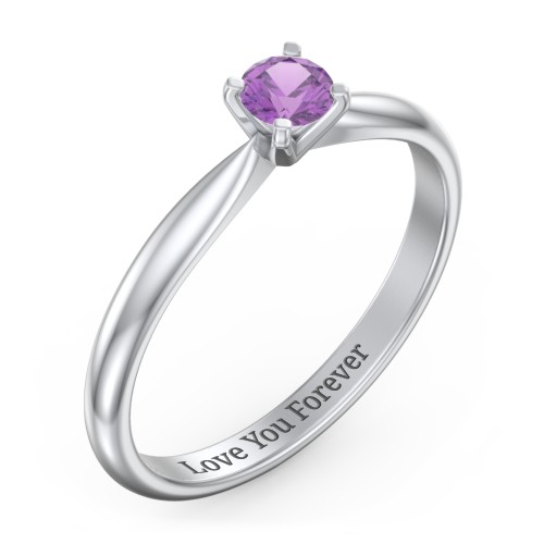 1/4 ct. Round Gemstone Engagement Ring with Tapered Band – Sterling Silver with Amethyst