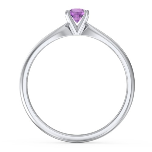 1/4 ct. Round Gemstone Engagement Ring with Tapered Band – Sterling Silver with Amethyst