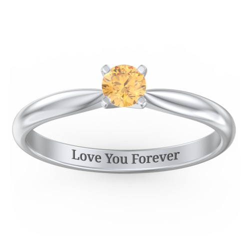 1/4 ct. Round Gemstone Engagement Ring with Tapered Band – Sterling Silver with Citrine