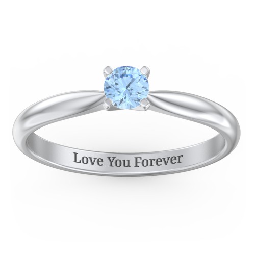 1/4 ct. Round Gemstone Engagement Ring with Tapered Band – Sterling Silver with Blue Topaz