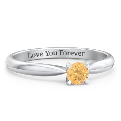 1/4 ct. Round Gemstone Engagement Ring with Tapered Band – Sterling Silver with Citrine