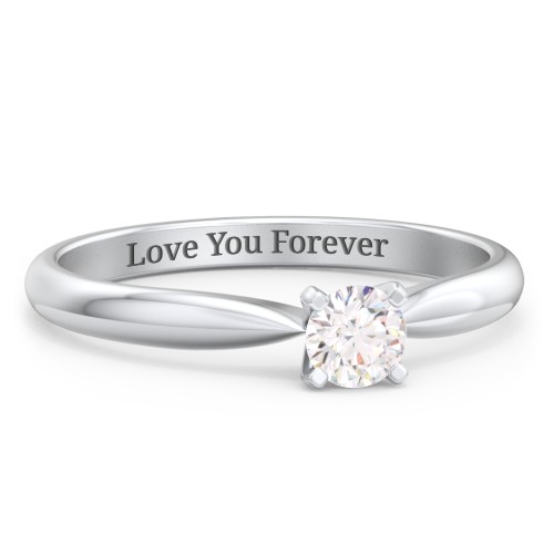 1/4 ct. Round Gemstone Engagement Ring with Tapered Band – Sterling Silver with White Sapphire