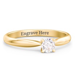 1/4 ct. Round Gemstone Engagement Ring with Tapered Band in 10K Solid Yellow Gold with White Sapphire