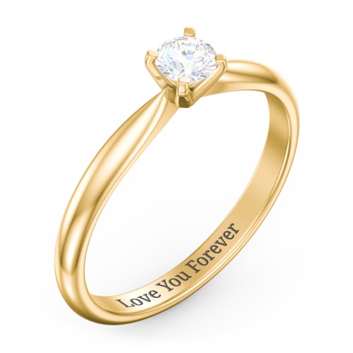 1/4 ct. Round Gemstone Engagement Ring with Tapered Band – 10K Yellow Gold with White Sapphire