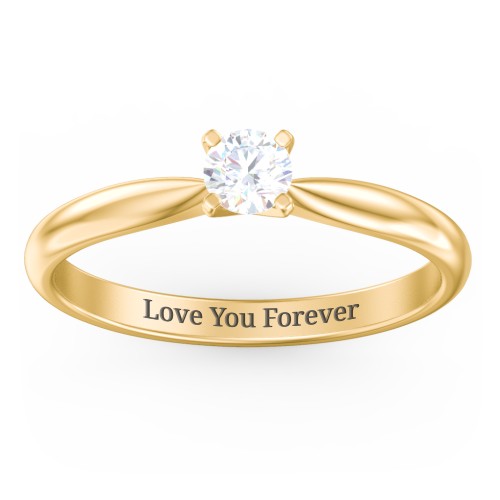 1/4 ct. Round Gemstone Engagement Ring with Tapered Band – 10K Yellow Gold with White Sapphire