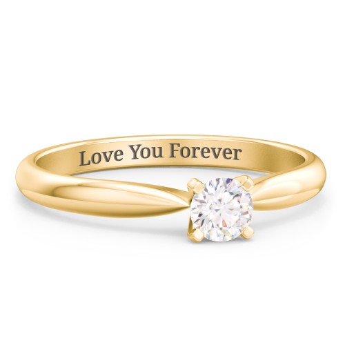 1/4 ct. Round Gemstone Engagement Ring with Tapered Band – 10K Yellow Gold with White Sapphire