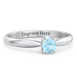 1/4 ct. Round Gemstone Peek-A-Boo Engagement Ring with Tapered Band in 925 Sterling Silver with Blue Topaz