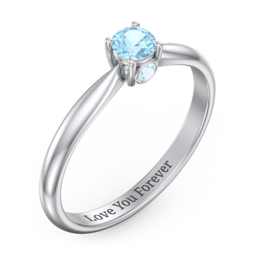 1/4 ct. Round Gemstone Peek-A-Boo Engagement Ring with Tapered Band – Sterling Silver with Blue Topaz