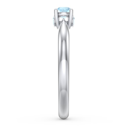 1/4 ct. Round Gemstone Peek-A-Boo Engagement Ring with Tapered Band – Sterling Silver with Blue Topaz