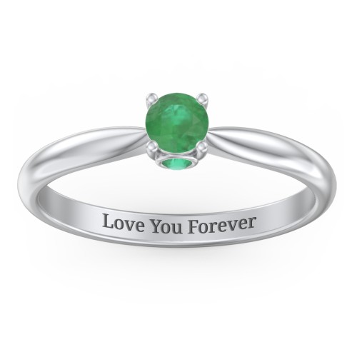 1/4 ct. Round Gemstone Peek-A-Boo Engagement Ring with Tapered Band – Sterling Silver with Emerald