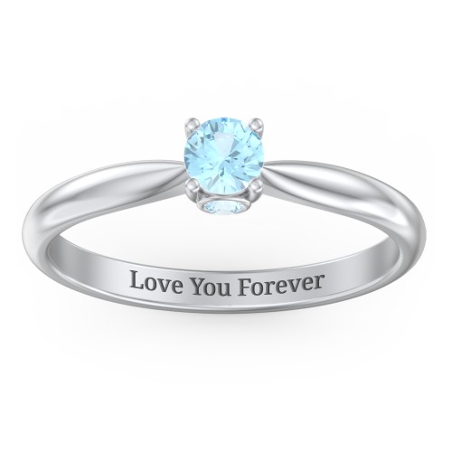 1/4 ct. Round Gemstone Peek-A-Boo Engagement Ring with Tapered Band – Sterling Silver with Blue Topaz