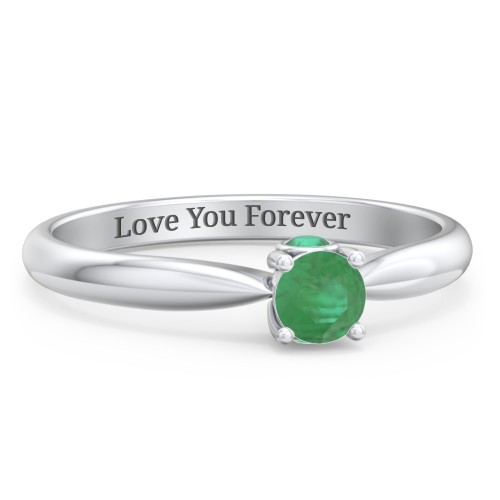 1/4 ct. Round Gemstone Peek-A-Boo Engagement Ring with Tapered Band – Sterling Silver with Emerald
