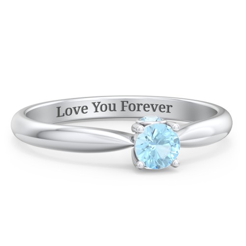 1/4 ct. Round Gemstone Peek-A-Boo Engagement Ring with Tapered Band – Sterling Silver with Blue Topaz