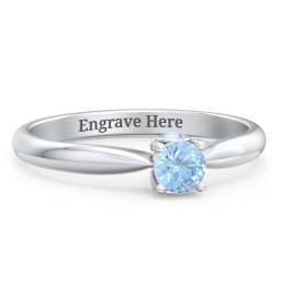 1/4 ct. Round Gemstone Peek-A-Boo Engagement Ring with Tapered Band in 925 Sterling Silver with Blue Topaz