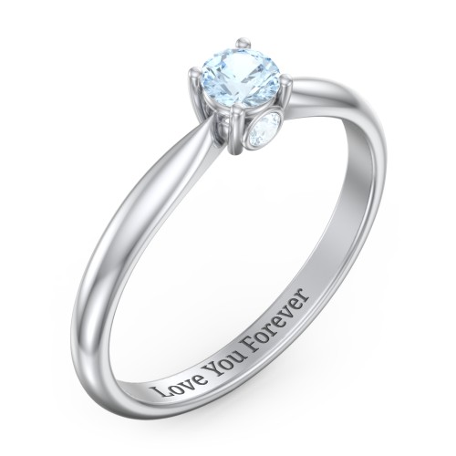 1/4 ct. Round Gemstone Peek-A-Boo Engagement Ring with Tapered Band – Sterling Silver with Aquamarine