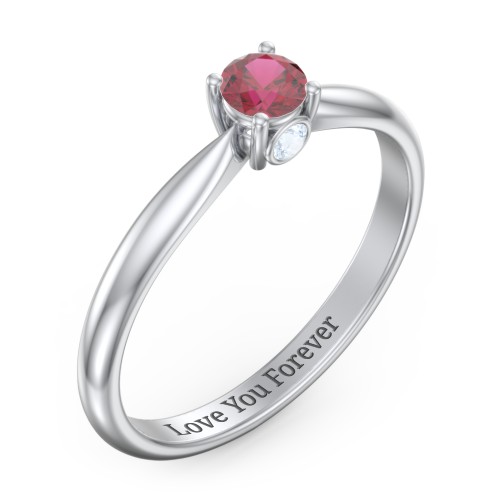 1/4 ct. Round Gemstone Peek-A-Boo Engagement Ring with Tapered Band – Sterling Silver with Ruby and Aquamarine