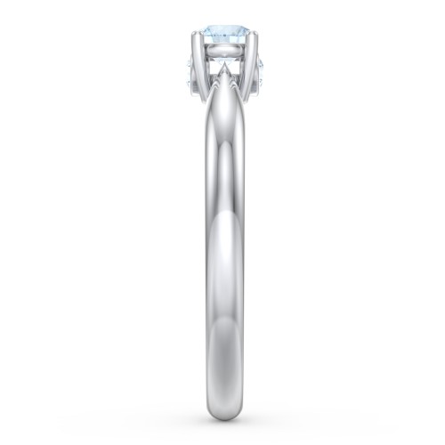 1/4 ct. Round Gemstone Peek-A-Boo Engagement Ring with Tapered Band – Sterling Silver with Aquamarine