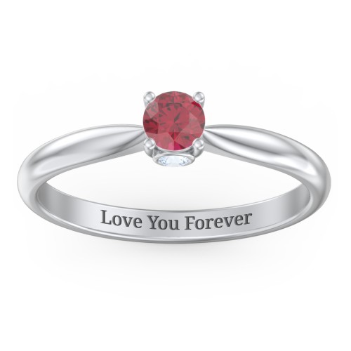 1/4 ct. Round Gemstone Peek-A-Boo Engagement Ring with Tapered Band – 10K White Gold with Ruby and Aquamarine