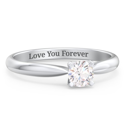 1/3 ct. Round Gemstone Engagement Ring with Tapered Band – Sterling Silver with White Premium Zirconia