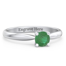 1/2 ct. Round Gemstone Engagement Ring with Tapered Band in 925 Sterling Silver with Emerald