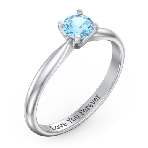 1/2 ct. Round Gemstone Engagement Ring with Tapered Band – Sterling Silver with Blue Topaz