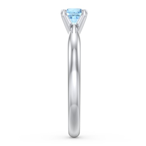 1/2 ct. Round Gemstone Engagement Ring with Tapered Band – Sterling Silver with Blue Topaz