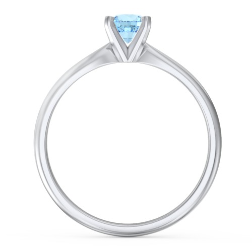 1/2 ct. Round Gemstone Engagement Ring with Tapered Band – Sterling Silver with Blue Topaz