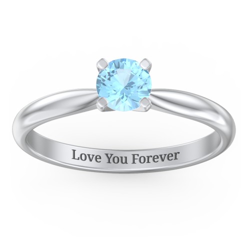 1/2 ct. Round Gemstone Engagement Ring with Tapered Band – Sterling Silver with Blue Topaz