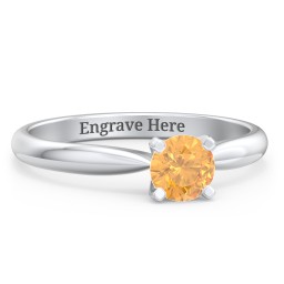 1/2 ct. Round Gemstone Engagement Ring with Tapered Band in 925 Sterling Silver with Citrine