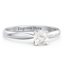 1/2 ct. Round Gemstone Engagement Ring with Tapered Band in 925 Sterling Silver with White Premium Zirconia