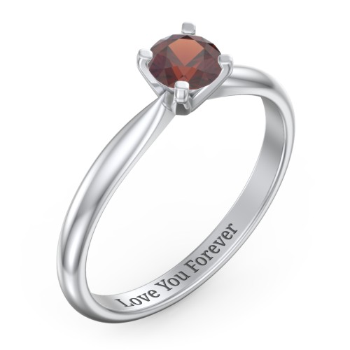 1/2 ct. Round Gemstone Engagement Ring with Tapered Band – Sterling Silver with Garnet