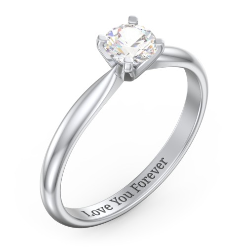 1/2 ct. Round Gemstone Engagement Ring with Tapered Band – Sterling Silver with Cubic Zirconia