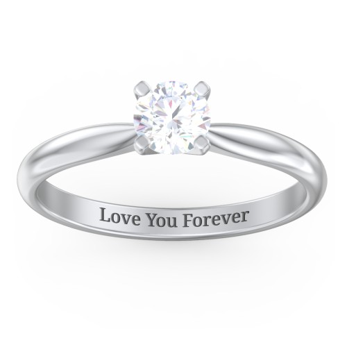 1/2 ct. Round Gemstone Engagement Ring with Tapered Band – Sterling Silver with Lab Diamond