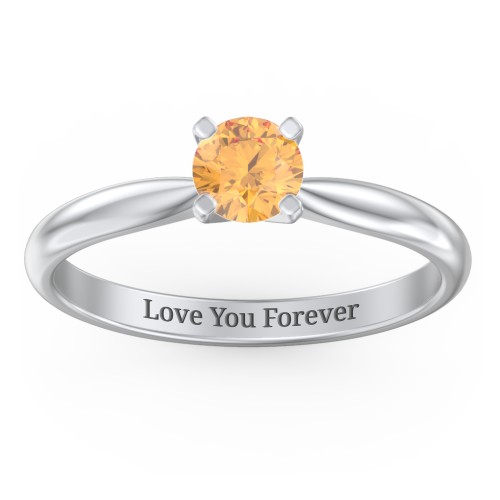 1/2 ct. Round Gemstone Engagement Ring with Tapered Band – Sterling Silver with Citrine