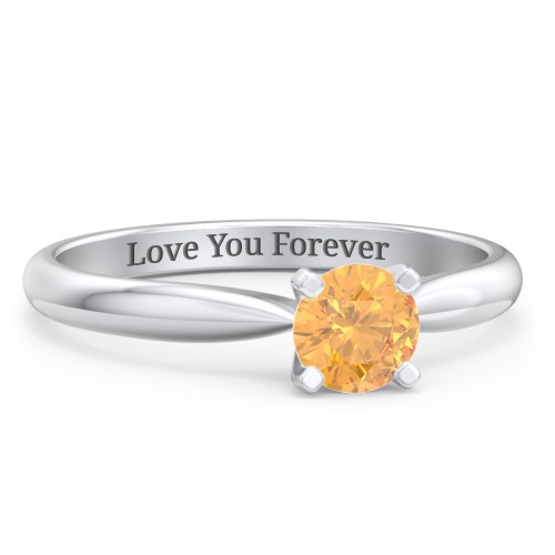 1/2 ct. Round Gemstone Engagement Ring with Tapered Band – Sterling Silver with Citrine