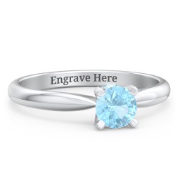1/2 ct. Round Gemstone Peek-A-Boo Engagement Ring with Tapered Band in 925 Sterling Silver with Blue Topaz