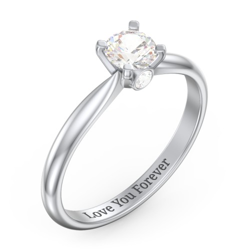 1/2 ct. Round Gemstone Peek-A-Boo Engagement Ring with Tapered Band – Sterling Silver with Cubic Zirconia