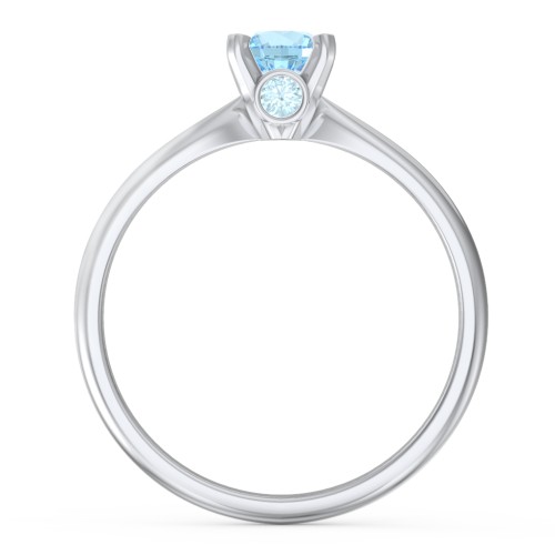 1/2 ct. Round Gemstone Peek-A-Boo Engagement Ring with Tapered Band – Sterling Silver with Blue Topaz