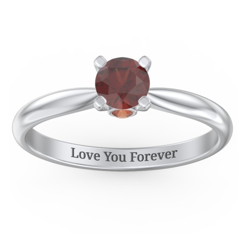 1/2 ct. Round Gemstone Peek-A-Boo Engagement Ring with Tapered Band – Sterling Silver with Garnet