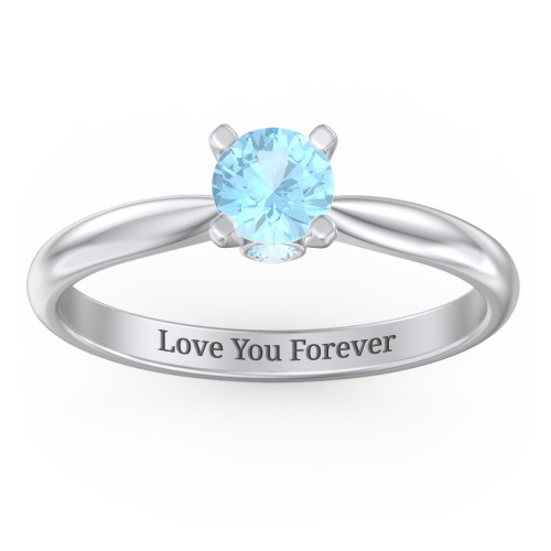 1/2 ct. Round Gemstone Peek-A-Boo Engagement Ring with Tapered Band – Sterling Silver with Blue Topaz