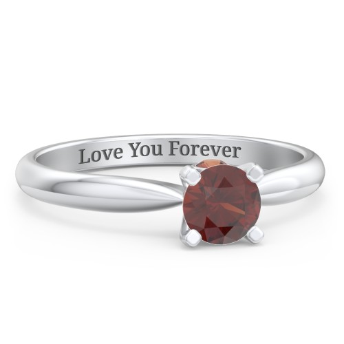 1/2 ct. Round Gemstone Peek-A-Boo Engagement Ring with Tapered Band – Sterling Silver with Garnet