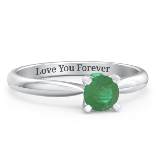 1/2 ct. Round Gemstone Peek-A-Boo Engagement Ring with Tapered Band – Sterling Silver with Emerald