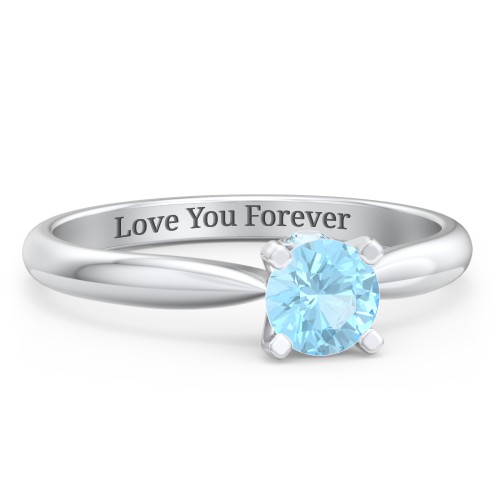 1/2 ct. Round Gemstone Peek-A-Boo Engagement Ring with Tapered Band – Sterling Silver with Blue Topaz