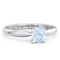 1/2 ct. Round Gemstone Peek-A-Boo Engagement Ring with Tapered Band in 925 Sterling Silver with Aquamarine
