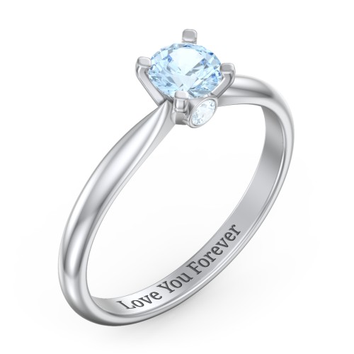 1/2 ct. Round Gemstone Peek-A-Boo Engagement Ring with Tapered Band – Sterling Silver with Aquamarine
